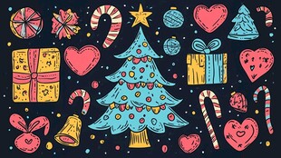 手绘圣诞元素欢乐集合