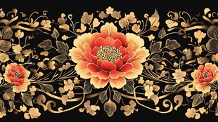 金色牡丹花卉华丽装饰图