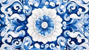蓝白花卉浮雕图案纹理