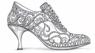 手绘华丽花纹高跟女鞋