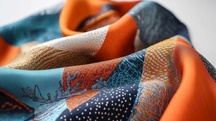 多彩印花丝绸方巾特写