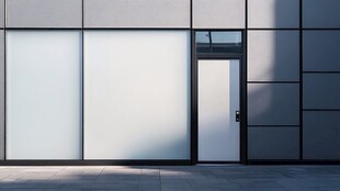 现代建筑的玻璃门与墙面