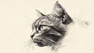 猫咪素描侧影