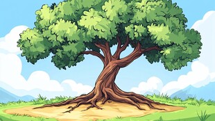 茂盛大树扎根于绿野之上