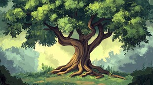 茂盛巨树扎根绿意森林