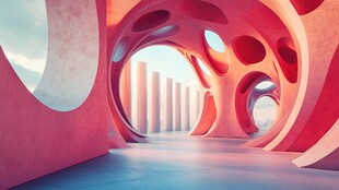 梦幻粉色未来感建筑空间