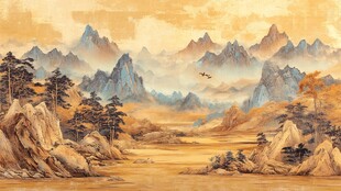 金秋山水间 飞鸟伴松影