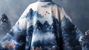 中式山水印花飘逸长衫