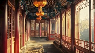 古色古香中式长廊美景