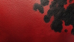 红色皮革上的黑色斑点