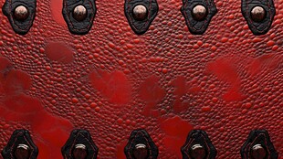 红色皮革铆钉纹理特写
