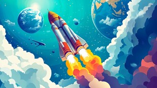 火箭升空探索浩瀚宇宙