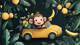 小猴驾车畅游水果丛林