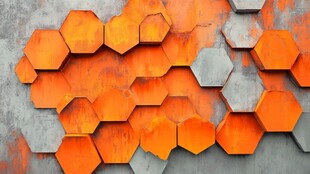 橙色六边形墙面装饰艺术