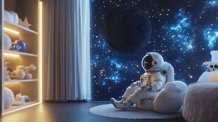 太空主题儿童房的梦幻角落