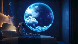 宇航员床边梦幻蓝色星球