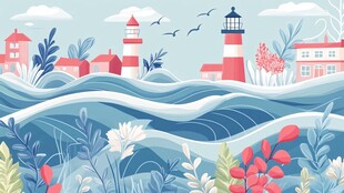 海边灯塔风景插画