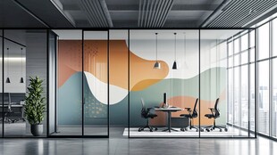 现代多彩玻璃隔断办公空间