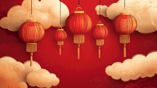 喜庆中式红灯笼云朵背景