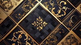 黑金奢华花纹瓷砖图案