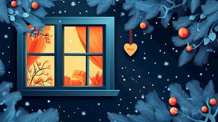 冬夜温馨窗景 爱心添暖意