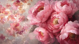 粉色牡丹花卉梦幻画作