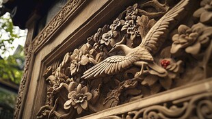 木雕上的飞鸟繁花图景