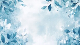 清新蓝调树叶水彩背景图