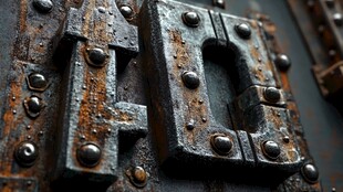 生锈金属扣件特写