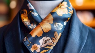 男士精致印花领巾特写