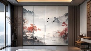 中式山水屏风雅致室内景