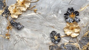 大理石上的金黑花朵装饰