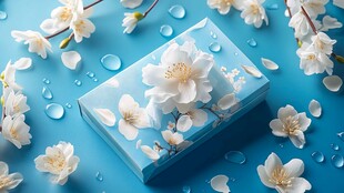 蓝底樱花包裹精致画面