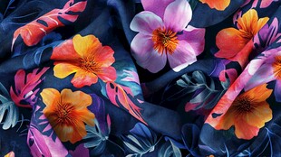 深蓝色花卉印花布料