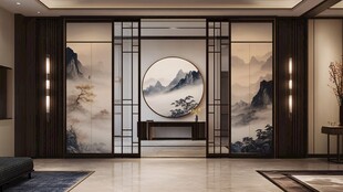 中式客厅之山水屏风雅韵