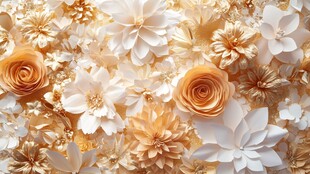 唯美金色系纸艺花卉背景
