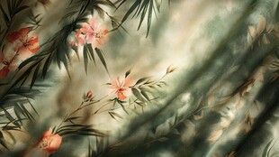 中式花卉织物纹理特写