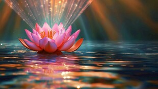 梦幻绽放的水中粉色莲花