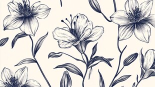 手绘百合花无缝图案背景
