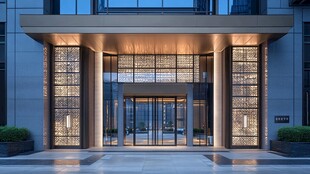 现代奢华建筑入户门夜景