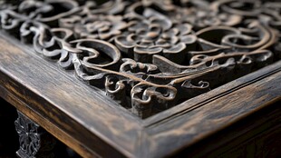 古典木雕桌角精美纹饰