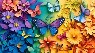 缤纷纸艺花卉与灵动蝴蝶