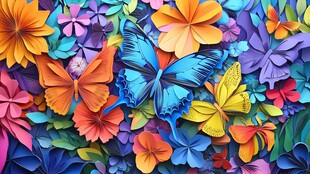 缤纷纸艺花卉与灵动蝴蝶