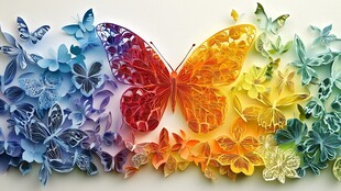 彩虹蝴蝶花卉立体艺术图