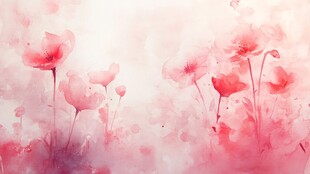 梦幻粉色花卉水彩画