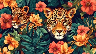 丛林双豹伴繁花