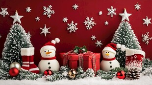 圣诞雪人礼物节日装饰场景