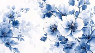 蓝白花卉背景图