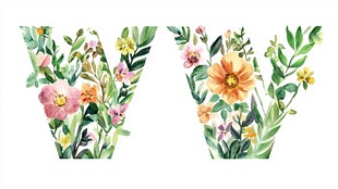花卉装饰字母V和W