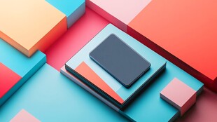 多彩背景上的平板与方块